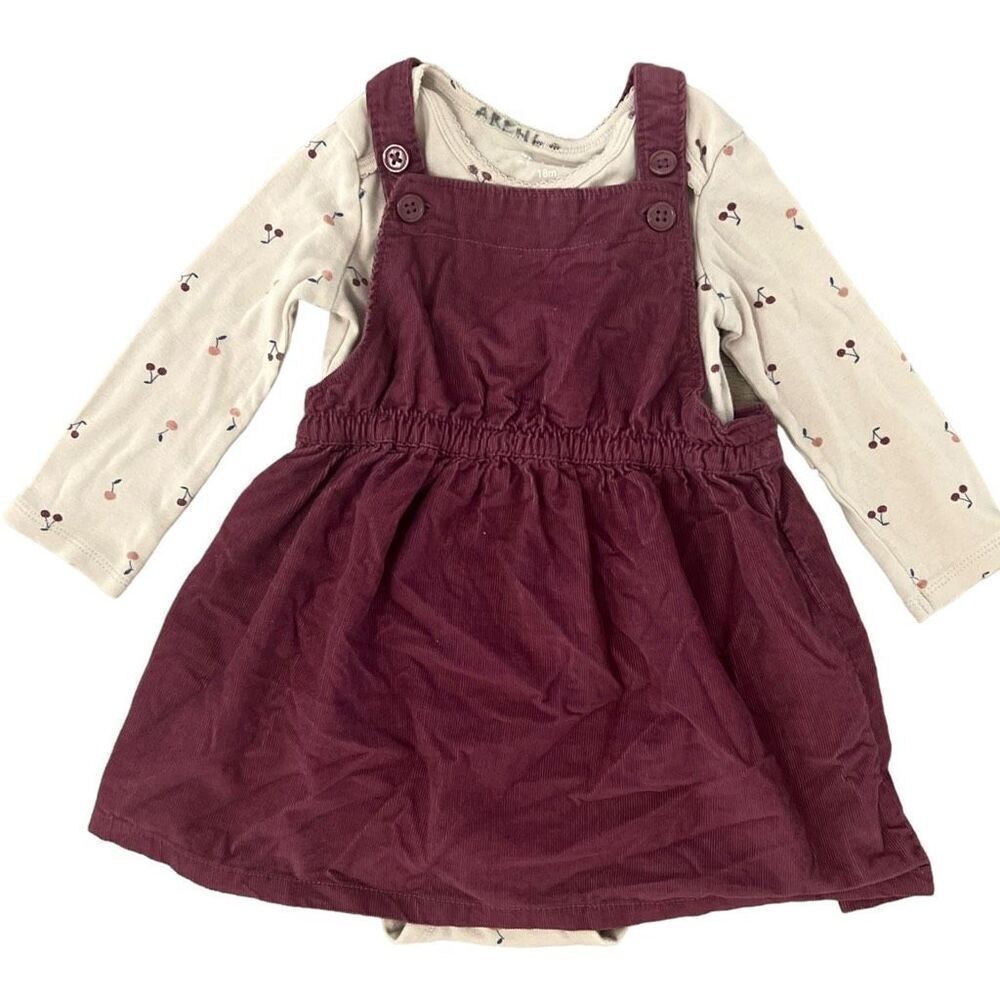 Carters Baby Fall Corduroy Overall Dress Outfit Set 2 Pc Size 18M Cream Burgundy